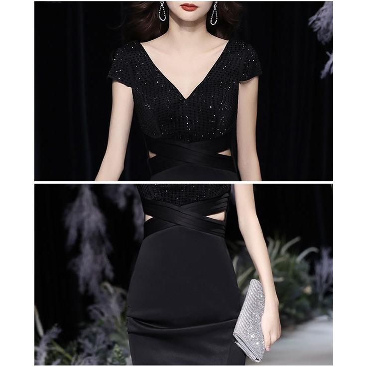 8色 マーメイドドレス スリット入り 腰だし ロングドレス パーティードレス 黒 ワンピース キラキラ 袖付き ドレス 半袖 結婚式 8色 マーメイドドレス スリット入り 腰だし ロングドレス パーティー