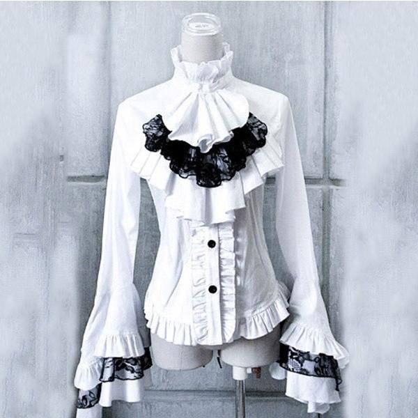 ゴスロリ ロリータ シャツ パンク ゴシック 貴族風 ホワイト ブラック