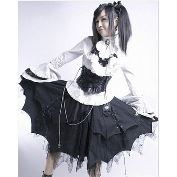 【K】ゴスロリ・ロリータ衣装 ホワイト・ブラック　XLサイズ ゴスロリ ロリータ シャツ パンク ゴシック 貴族風 ホワイト ブラック