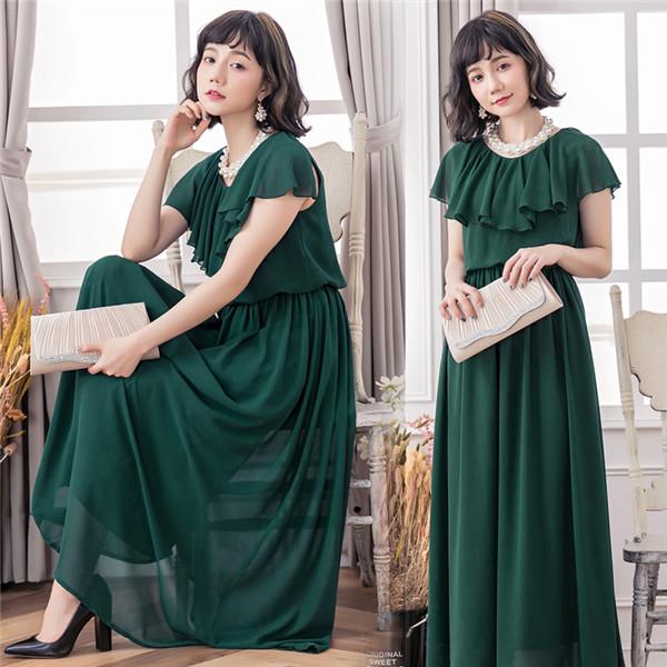 パーティードレス フォーマル 結婚式 ワンピース ロング丈 袖あり 服装