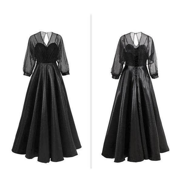 ロングドレス Vネック ドレス ピアノ発表会 発表会ドレス 黒