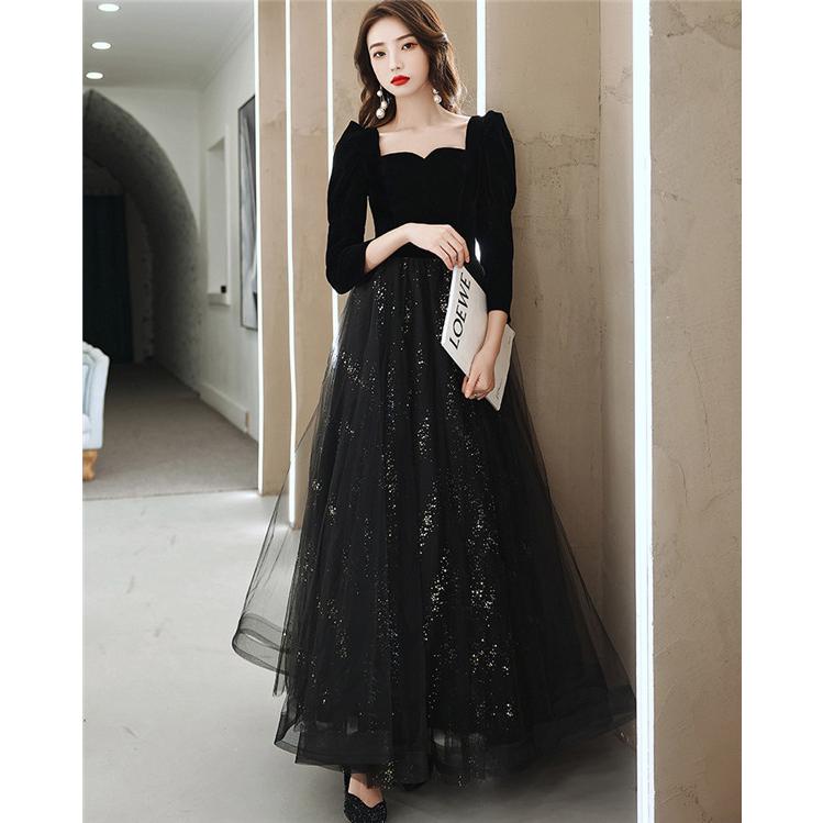 ロングドレス 演奏会 母親 結婚式 黒 パーティードレス ピアノ 発表会