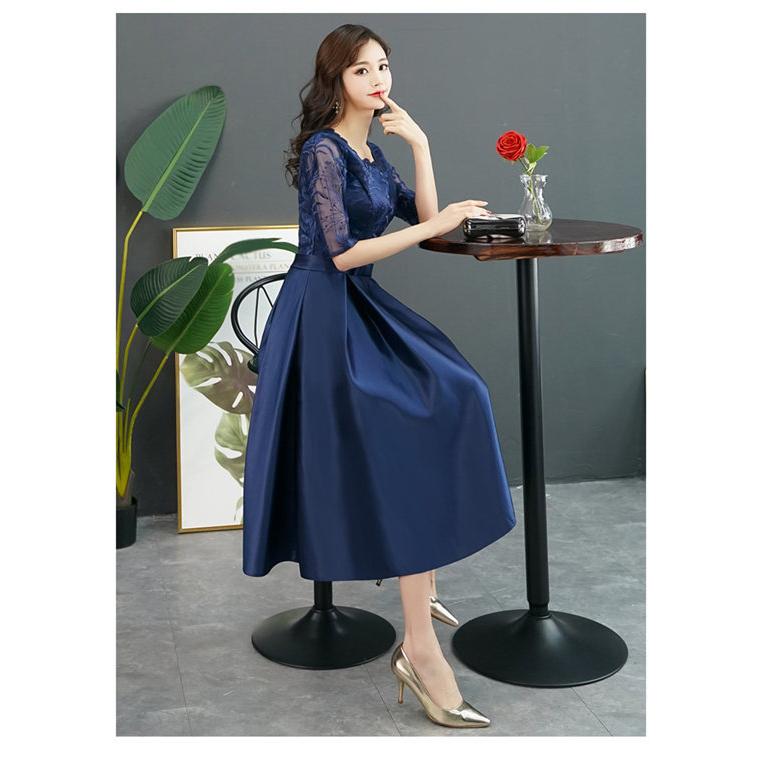 ミモレ丈ドレス 発表会 結婚式 二次会 フォーマル 大人 ピアノ発表会