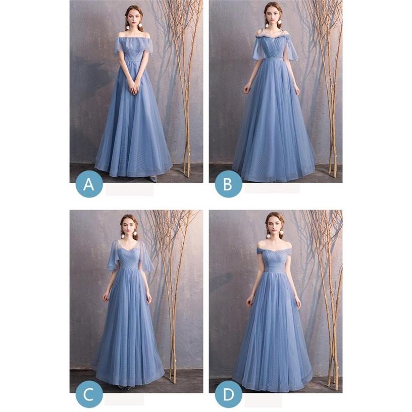 ブライズメイド ドレス ロング ブルー 4タイプ お揃いドレス お呼ばれ