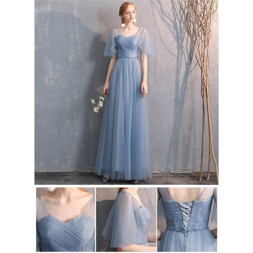 ブライズメイド ドレス ロング ブルー 6タイプ お揃いドレス お呼ばれ
