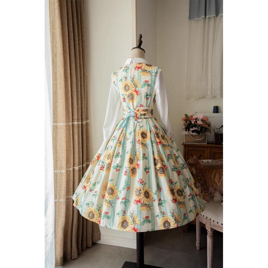 ロリータ ワンピース 花柄 レディース ゴスロリ ミモレ丈 クラロリ