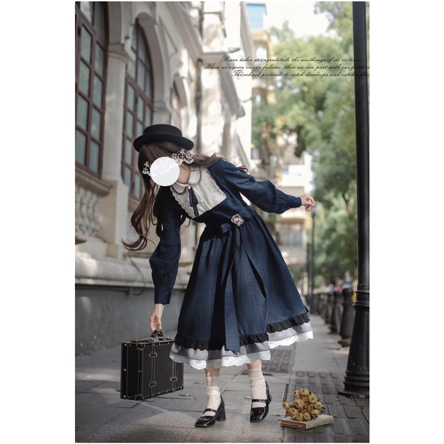 ロリータ ワンピース 冬服 レトロ風 切り替え レディース ロリータワンピース ミモレ丈 ボリューム袖 パフスリーブ 長袖 日常着 通学 通勤 パーティ イベント_2
