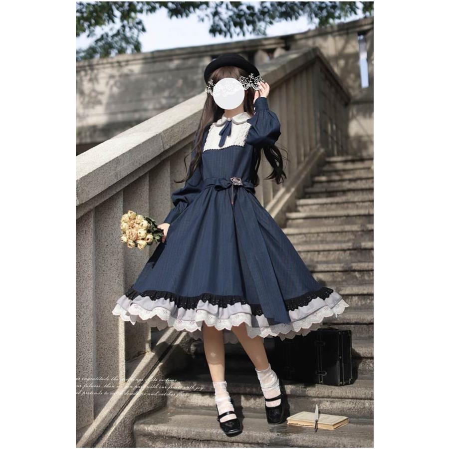 ロリータ ワンピース 冬服 レトロ風 切り替え レディース ロリータワンピース ミモレ丈 ボリューム袖 パフスリーブ 長袖 日常着 通学 通勤 パーティ イベント_3