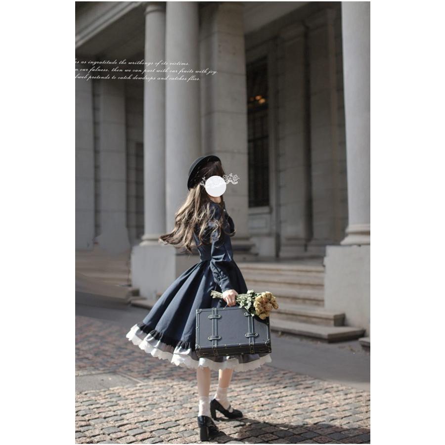 ロリータ ワンピース 冬服 レトロ風 切り替え レディース ロリータワンピース ミモレ丈 ボリューム袖 パフスリーブ 長袖 日常着 通学 通勤 パーティ イベント_4