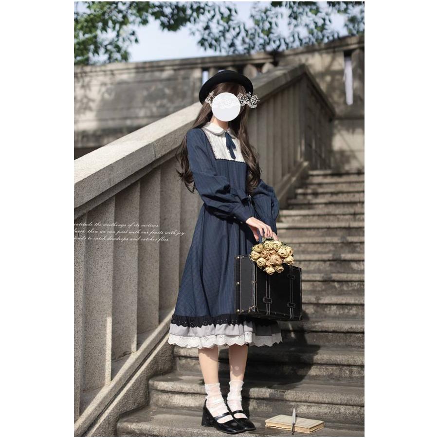 ロリータ ワンピース 冬服 レトロ風 切り替え レディース ロリータワンピース ミモレ丈 ボリューム袖 パフスリーブ 長袖 日常着 通学 通勤 パーティ イベント_5
