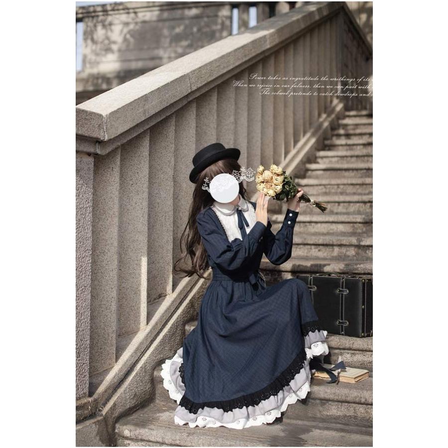 ロリータ ワンピース 冬服 レトロ風 切り替え レディース ロリータワンピース ミモレ丈 ボリューム袖 パフスリーブ 長袖 日常着 通学 通勤 パーティ イベント_6