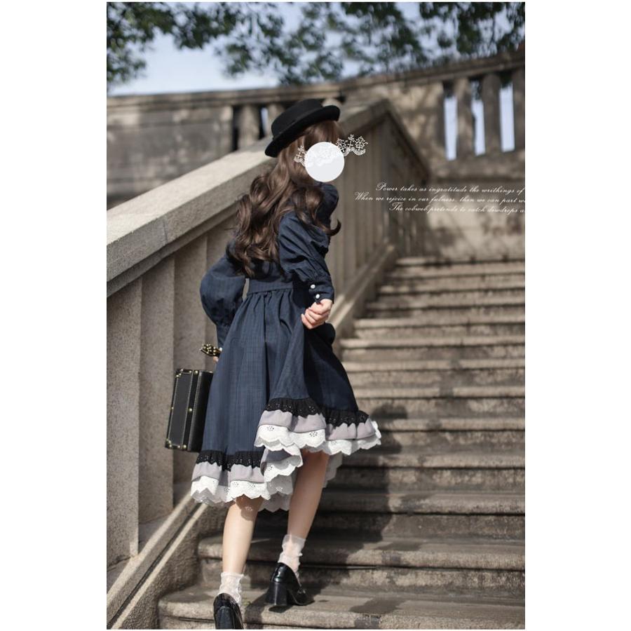 ロリータ ワンピース 冬服 レトロ風 切り替え レディース ロリータワンピース ミモレ丈 ボリューム袖 パフスリーブ 長袖 日常着 通学 通勤 パーティ イベント_7