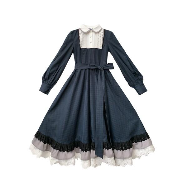 ロリータ ワンピース 冬服 レトロ風 切り替え レディース ロリータワンピース ミモレ丈 ボリューム袖 パフスリーブ 長袖 日常着 通学 通勤 パーティ イベント_8