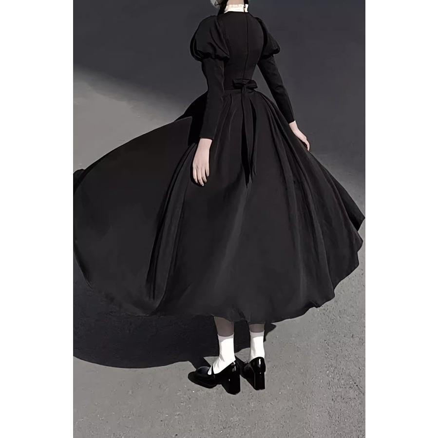 ロリータ ワンピース ロング丈 長袖 パフスリーブ レトロ シスター風