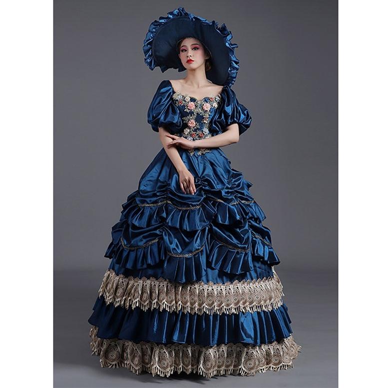 当店人気 送料無料 ロングドレス 貴族ドレス お姫様ドレス 中世ヨーロッパ ステージ パフスリーブ コスプレ 舞台衣装 チャイナ襟 貴族風 ワンピース 帽子付 国内配送 Kasam Org