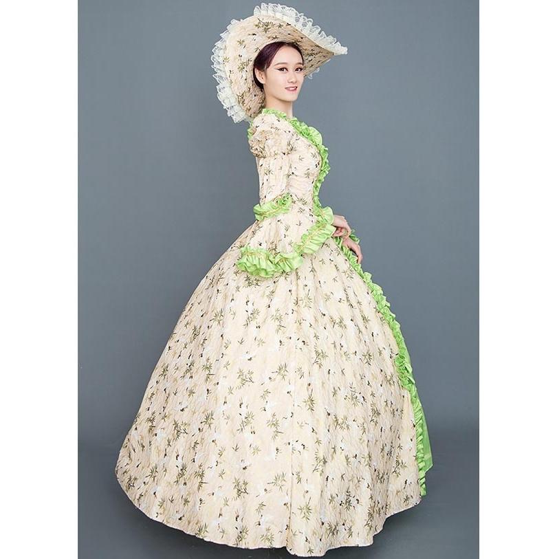 貴族ドレス ロング お姫様 中世ヨーロッパ パフスリーブ 長袖 レース