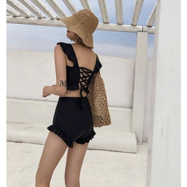 水着 体型カバー セパレート ビキニ ハイウエスト ブラック バック