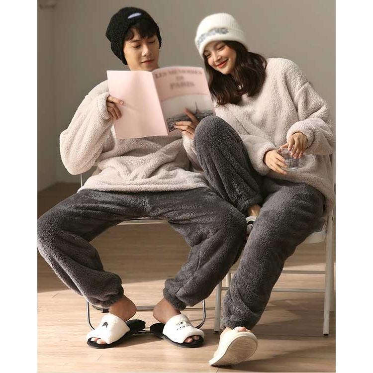 ペアパジャマ 冬 もこもこ 大きいサイズ ペア 部屋着 ポケット付き