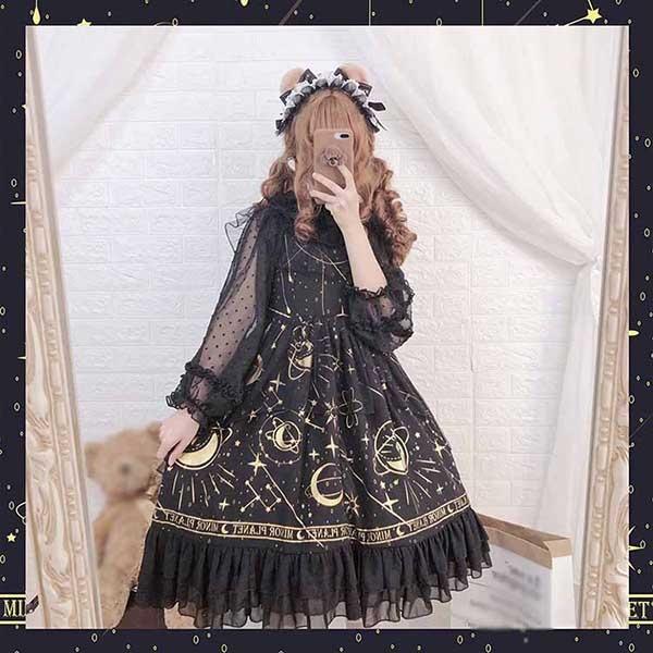 ロリータ ワンピース ゴスロリ Aライン Lolita リボン レディース コスチューム 衣装 かわいい フリル 仮装 パーティ髪飾り｜shop-manten｜02