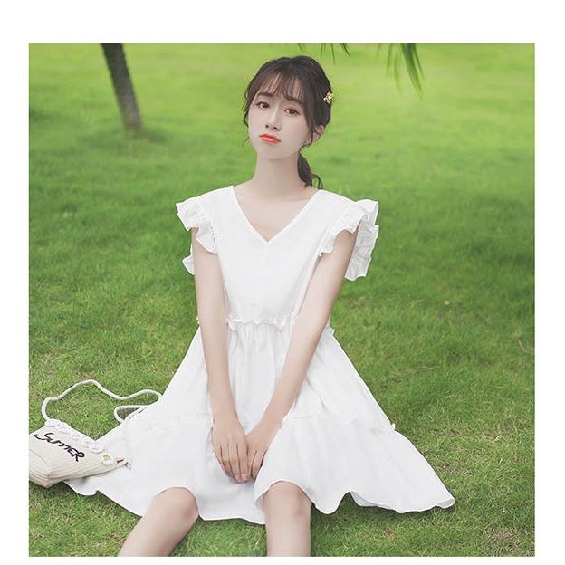 ワンピース 大人可愛い 夏ワンピース 白ワンピース Vネック ショート丈 ノースリーブ ひざ上丈 無地 Aライン リゾートワンピ 旅行 デート Dd058g5 マンテンショップ 通販 Yahoo ショッピング