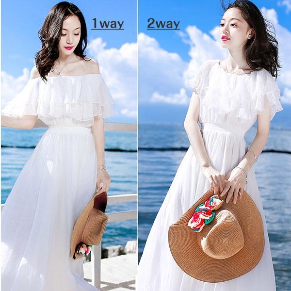 高価値 2way 大人可愛い 夏ワンピース オフショルダー ワンピース 白ワンピース ミモレ丈 フリル 夏ワンピ Aライン レディース 旅行 デート Whitesforracialequity Org