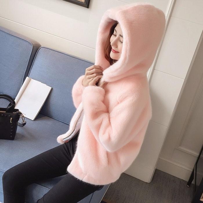 ふわふわ もこもこパーカー ファー 暖かい グレー ホワイト ピンク