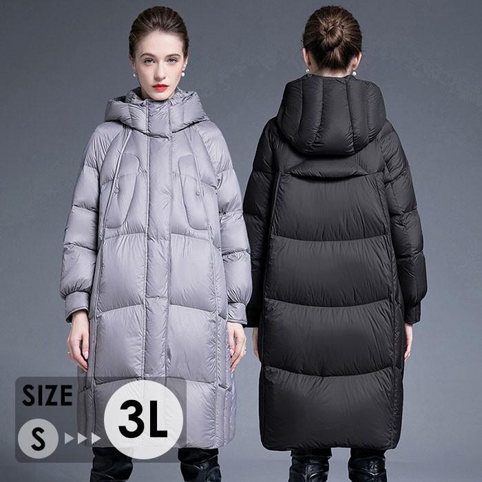 ダウンコート レディース コート 膝丈 ベンチコート フード付き 大きい