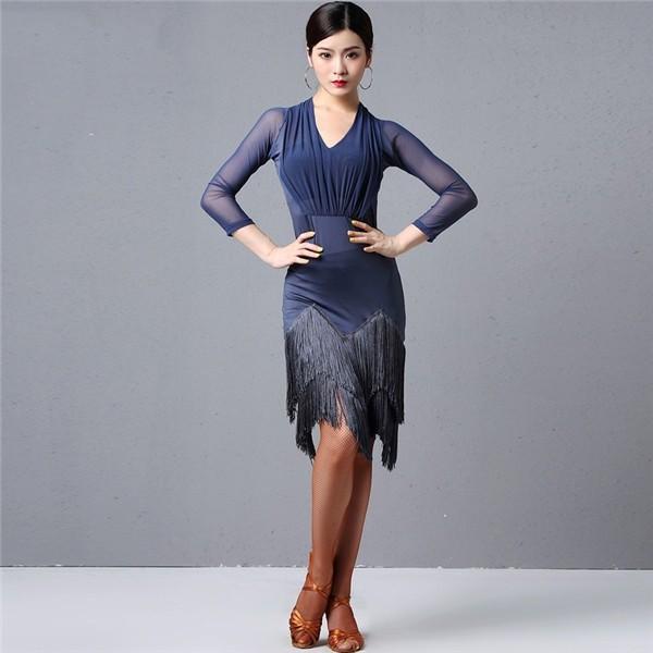 ラテンドレス 七分袖 ラテンダンス ダンス衣装 演技服 ワンピース 練習