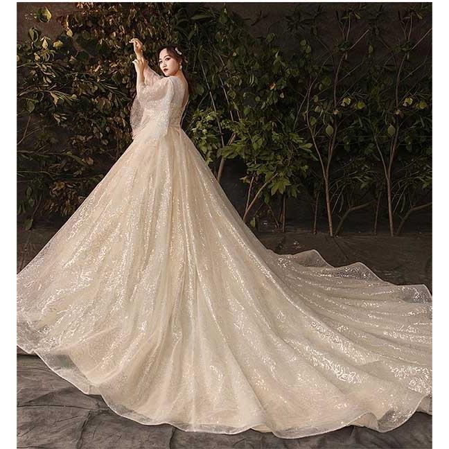 安い ウェディングドレス 花嫁 大きいサイズ 袖あり フレア袖 体型カバー 結婚式 二次会 ドレス 発表会 パーティー 編み上げタイプ ロングドレス 大注目 Www Ladislexia Net