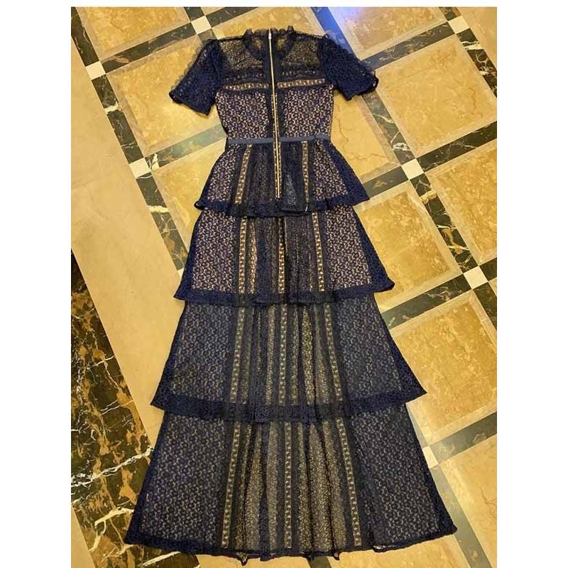 パーティードレス レース ワンピース スタンドカラー ロングドレス