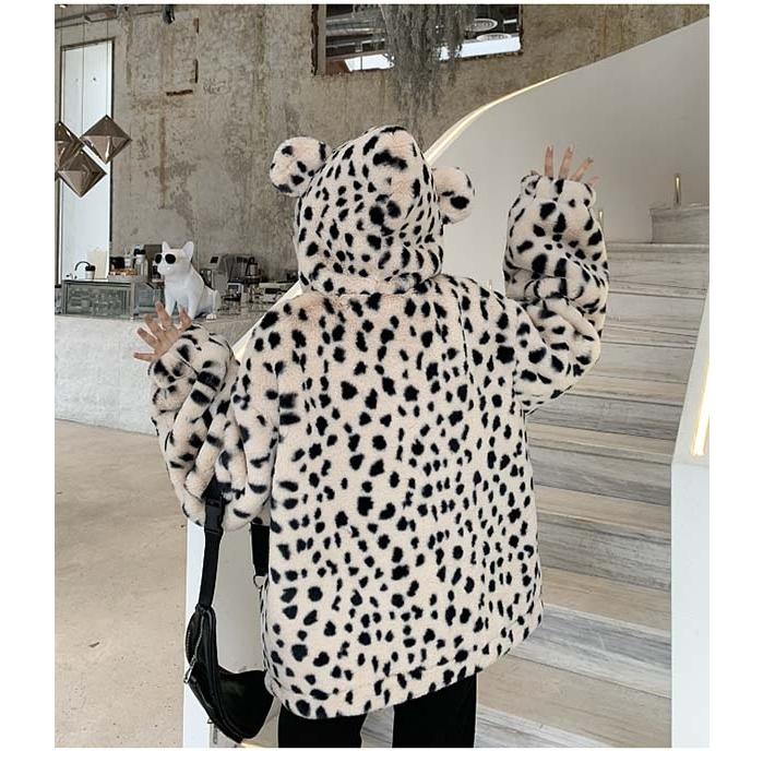 フェイクファー コート ボアブルゾン ボアパーカー ヒョウ柄 ファー 