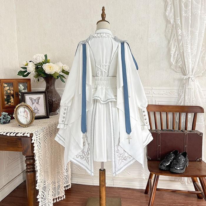 軍服ロリータ ゴスロリ フルセット 上下仕かける トップス スコート 長袖 エポレット ペリースマント 白いこと 白 青味 レディース コスプレ 出来事 翰林院祭 文物祭