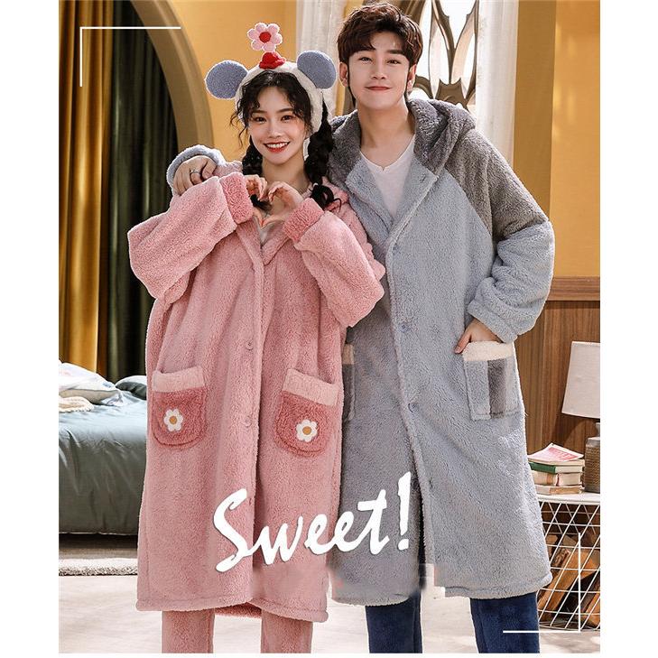 ナイトガウン メンズ ルームウェア ペアパジャマ 冬 長袖 寝巻き