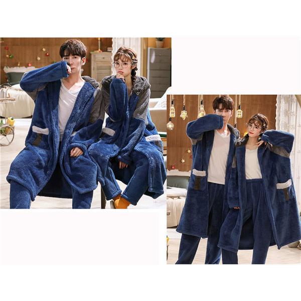 ナイトガウン メンズ ルームウェア ペアパジャマ 冬 長袖 寝巻き