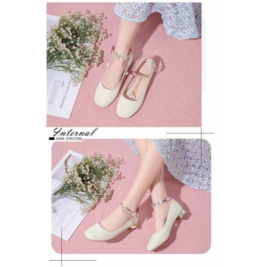 パンプス キラキラ ヒール3cm 太いヒール ローヒール ピンク ゴールド