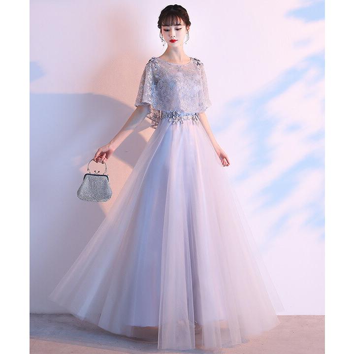 パーティードレス ライトグレー ロング丈 春夏 結婚式 お呼ばれ 上品