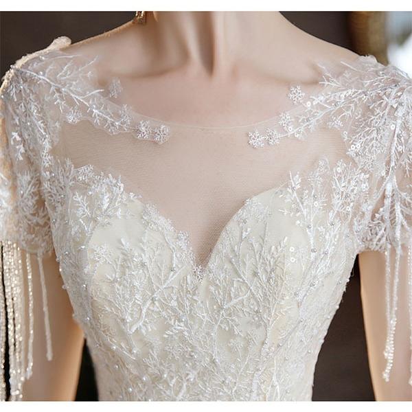 花嫁 ウェディングドレス Aライン 白ドレス ワンピース プリンセス ビスチェ 透け感 袖あり 半袖 オープンバッグ 結婚式 二次会 披露宴 前撮り 後撮り 撮影用 フォトウェディング 小さいサイズ ロング エレガント 優雅 シャンパン トレーンドレス dp040t2t2l9 花嫁 ウェディングドレス Aライン 白ドレス ワンピース プリンセス