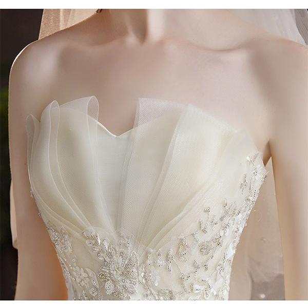 花嫁 ウェディングドレス Aライン チューブトップ ビスチェ 袖なし 白