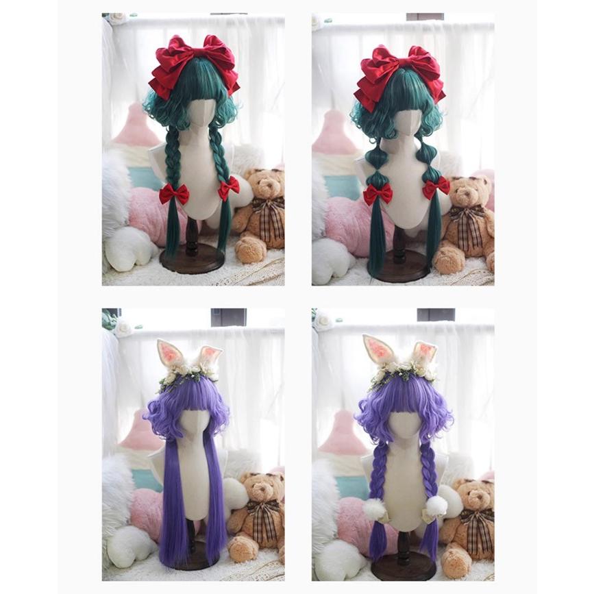 ロリータ ウィッグ フルウィッグ ツインテール パープル×ピンク