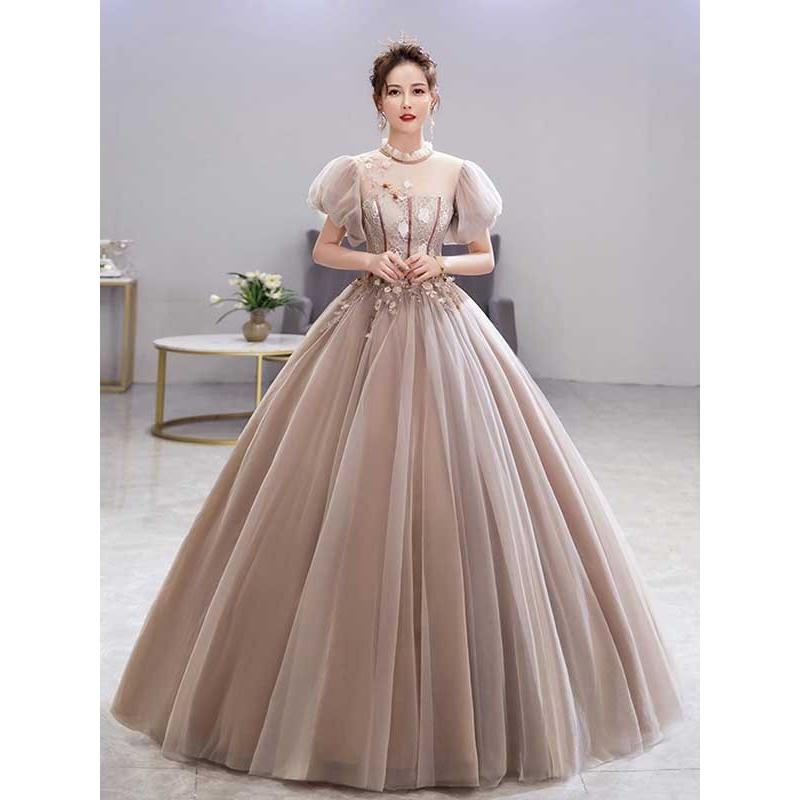 カラードレス ロングドレス 袖あり ウェディングドレス ロング丈