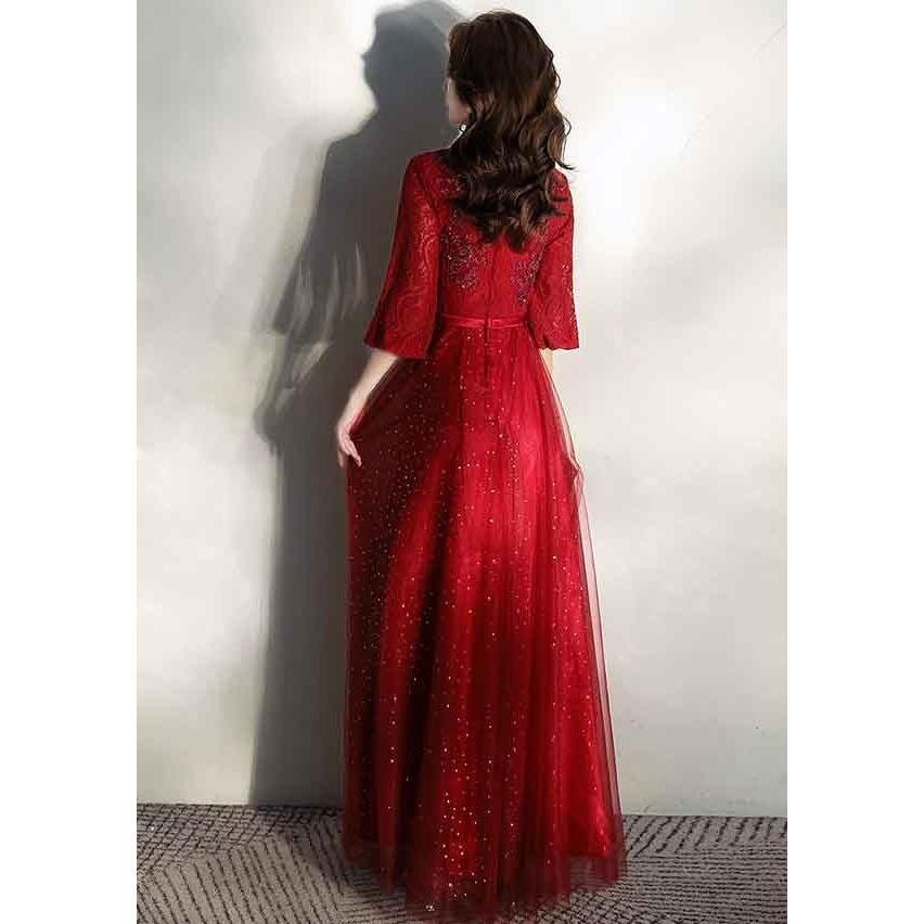 ドレス大人 ピアノ発表会 ワインレッド妊婦パーティードレスロング