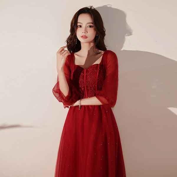 ドレス 大人 ピアノ 発表会ワインレッド 妊婦 パーティードレスロング