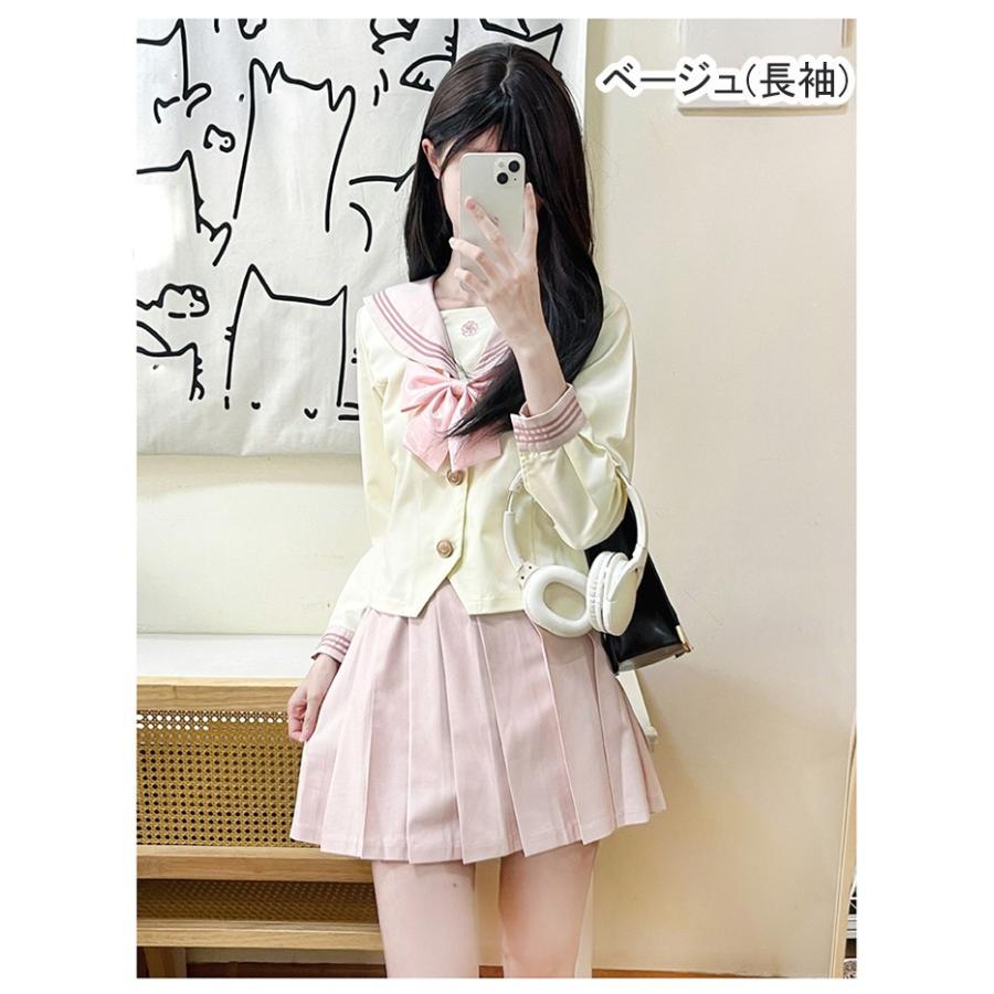 セーラー服 制服 上下セット プリーツスカート 半袖 長袖 ベージュ 