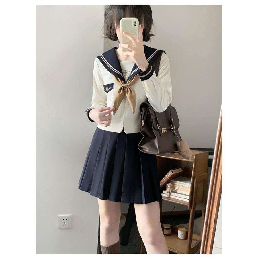 セーラー服 制服 上下セット プリーツスカート 長袖 ベージュ ブルー
