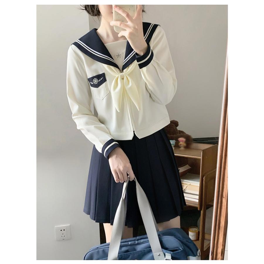 セーラー服 制服 上下セット プリーツスカート 長袖 ベージュ ブルー