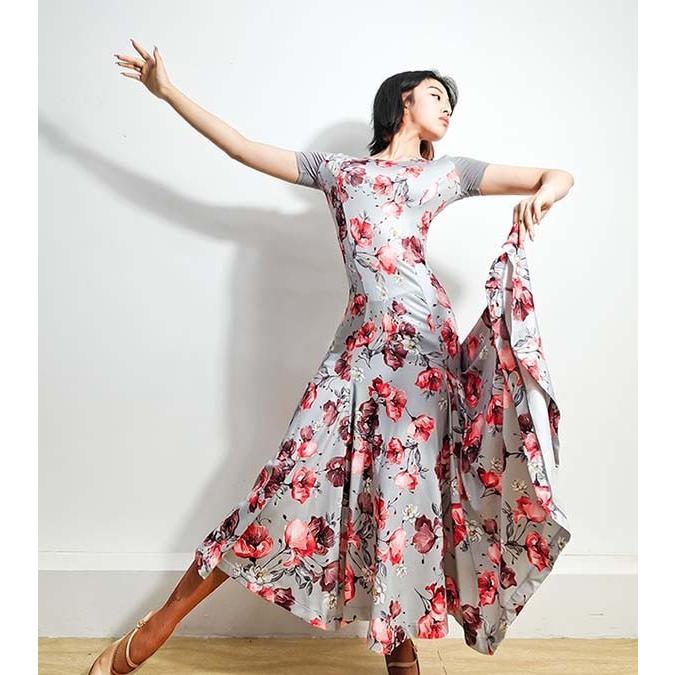 社交ダンス　モダン　ドレス　ロングスカート　赤　花柄 楽天市場】社交ダンス 長袖 大きいサイズ 赤 モダンドレス ワンピース バレエ