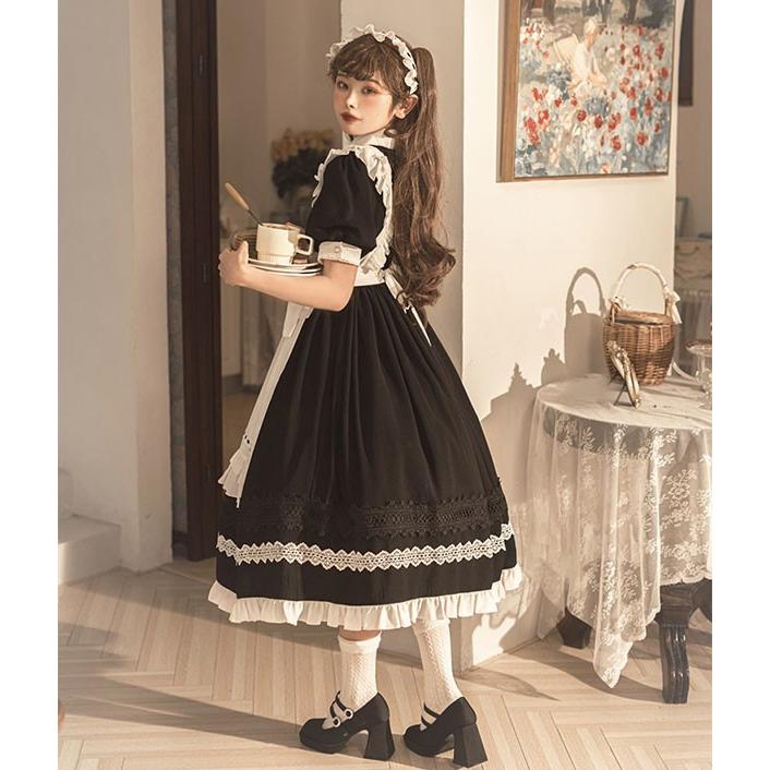 ロリータ 黒ロリ ワンピース Aライン Lolita メイド 女の子 コスプレ 