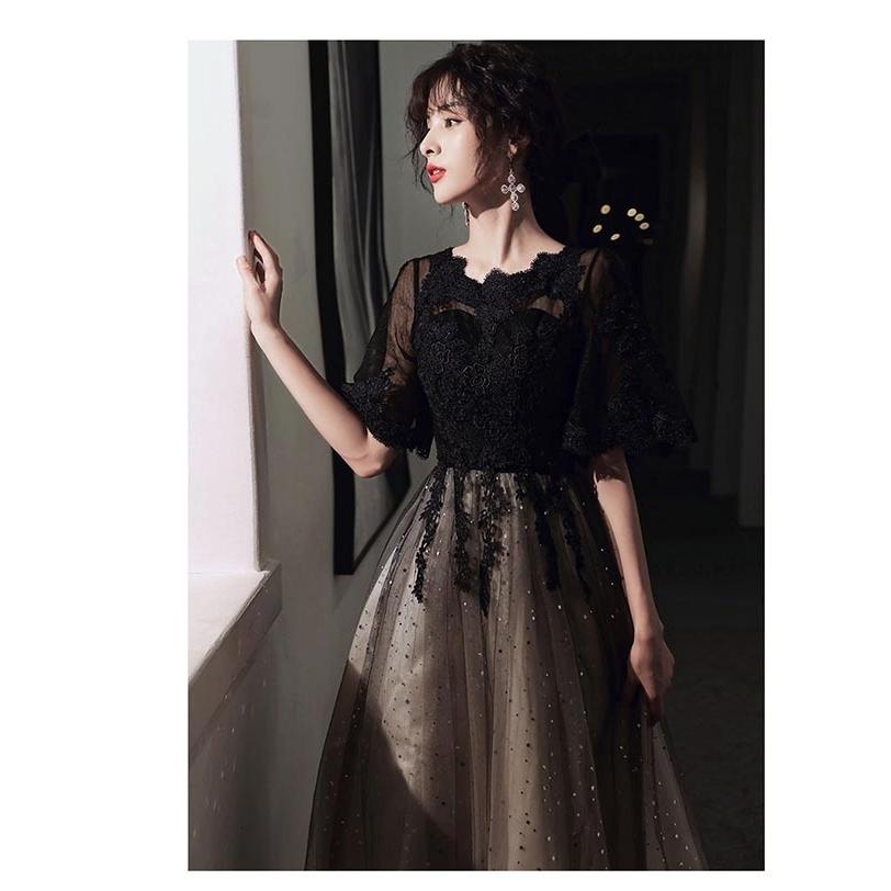 パーティードレス ロングドレス 演奏会 袖あり ドレス 透け感 成人式