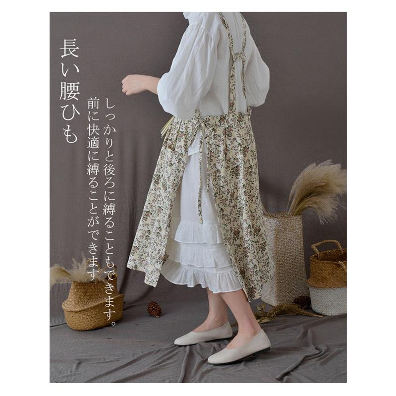 北欧風 花柄エプロン ドレスエプロン おしゃれ 可愛い ロングエプロン