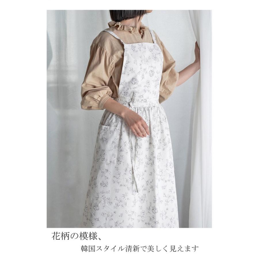 北欧風 花柄エプロン ドレスエプロン おしゃれ 可愛い ロングエプロン